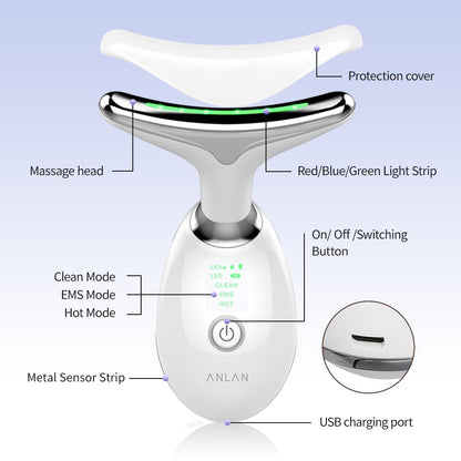 Face Massager, Anti-Wrinkle Face Device with 3 Modes 45°C for SkinTightening & Neck Lifting EMS Massage Face Toning Firming for Women