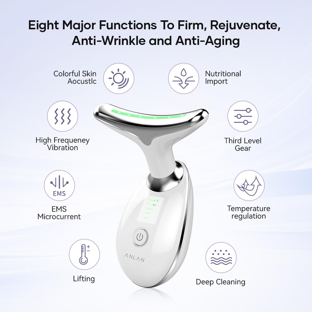 Face Massager, Anti-Wrinkle Face Device with 3 Modes 45°C for SkinTightening & Neck Lifting EMS Massage Face Toning Firming for Women