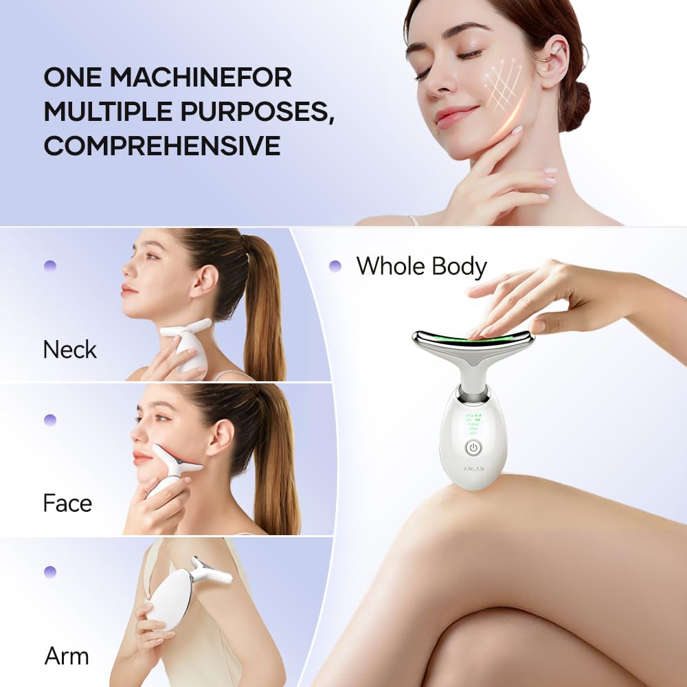 Face Massager, Anti-Wrinkle Face Device with 3 Modes 45°C for SkinTightening & Neck Lifting EMS Massage Face Toning Firming for Women