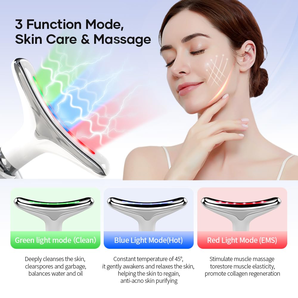 Face Massager, Anti-Wrinkle Face Device with 3 Modes 45°C for SkinTightening & Neck Lifting EMS Massage Face Toning Firming for Women