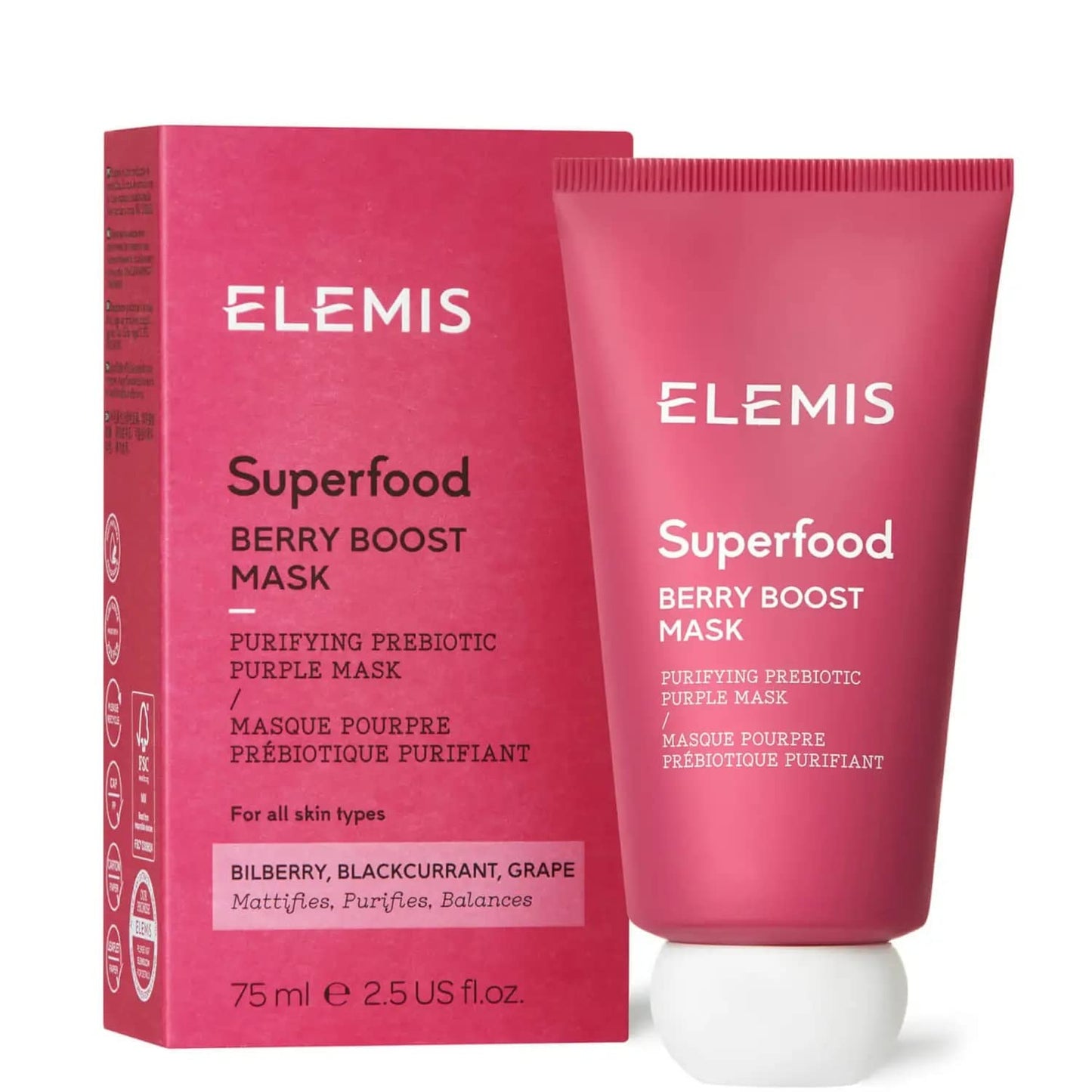 ELEMIS Superfood Berry Boost Mask, Mattifying Prebiotic Face Mask, Deeply Purifying Smoothie-Inspired Facial Mask, Helps Absorb Excess Oil to Reveal Balanced Complexion, 75 ml (Pack of 1)